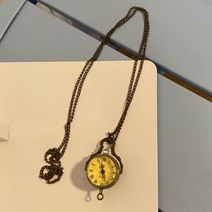 Vintage Style Quartz Pocket Watch Necklace Roman Numerals Antique Brass Tone
